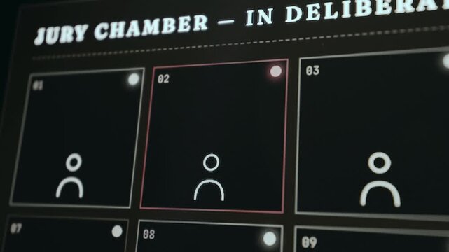 Illustration of peers from jury chamber in deliberation