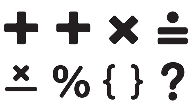 Mathematical symbols icons set with basic operators and punctuation marks in silhouette style