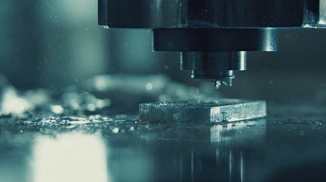 Industrial waterjet cutting machine working on metal part