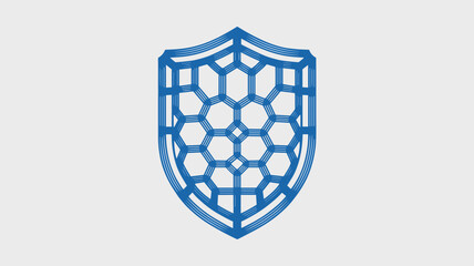 Fototapeta premium Blue hexagonal shield protection icon – Ideal for cybersecurity branding, antivirus software, or data protection services.