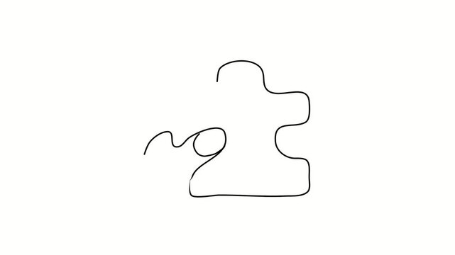 Problem solving, hand, puzzle, logic. Contour drawing, silhouett animation. Continuous line. Isolated on white. Video 4k object illustration self-drawing. Object construction. Minimalist continuous li