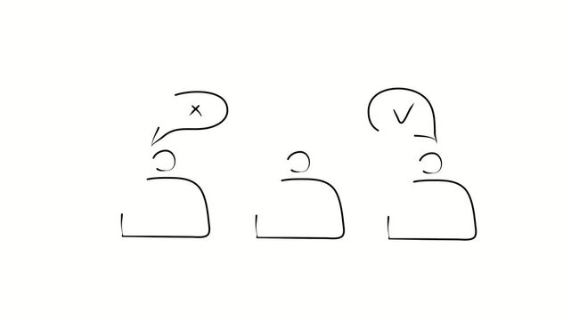 Discussion, corporate communication, debate, argument. Contour drawing, silhouett animation. Continuous line. Isolated on white. Video 4k object illustration self-drawing. Object construction. Minimal