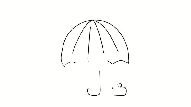 Property protection, umbrella and belongings. Contour drawing, silhouett animation. Continuous line. Isolated on white. Video 4k object illustration self-drawing. Object construction. Minimalist conti