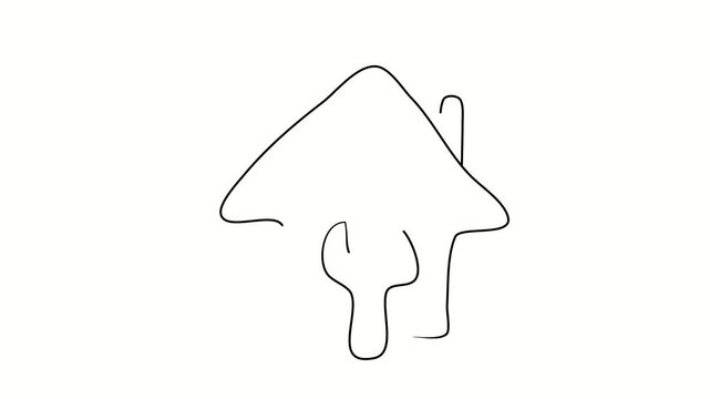 Workshop, services, repair, mechanic. Contour drawing, silhouett animation. Continuous line. Isolated on white. Video 4k object illustration self-drawing. Object construction. Minimalist continuous li