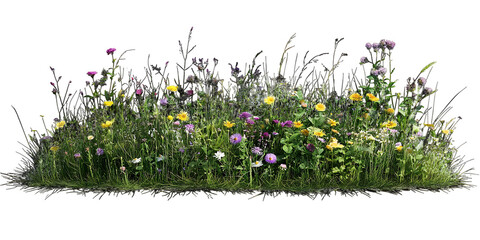Field of wildflowers and lush green grass with isolated transparent background cutout. png. © Lexi - Design