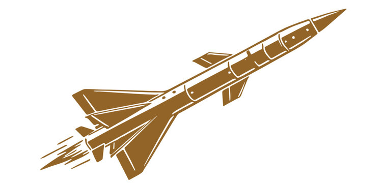 Vector silhouette illustration of a missile launching in space