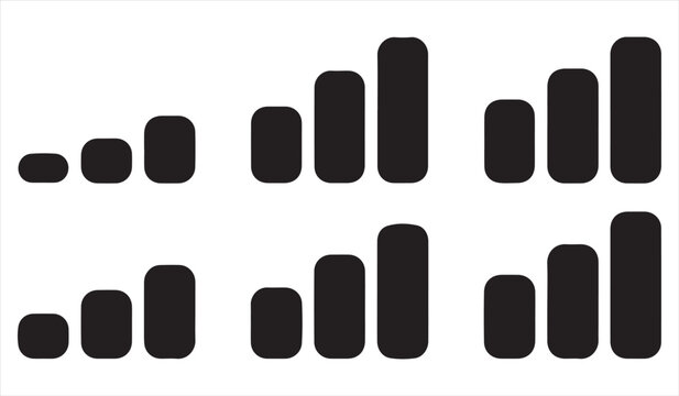 Signal strength and data bar icons set for network and analytics concepts