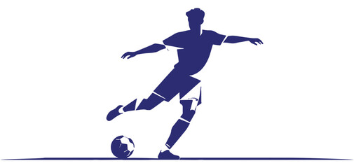 Vector blue silhouette illustration of a soccer player kicking a ball  © Friz