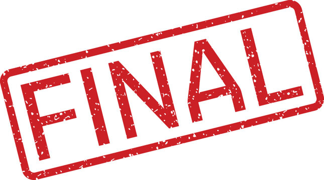 The bold red word FINAL is clearly imprinted within a textured grunge rubber stamp on a pure white surface