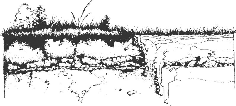 Geological cross section of earth layers underground with mountain landscape above hand drawn vector illustration.