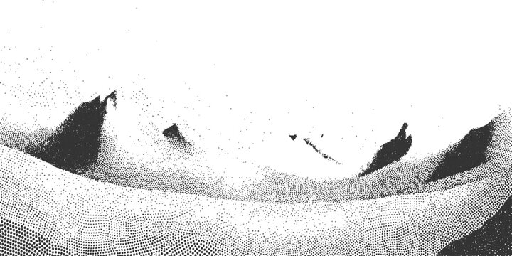 Stippling dot work mountain landscape desert dunes abstract halftone texture vintage style vector illustration.
