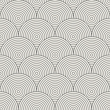 Seamless striped outline geometric monochrome pattern in Asian style. Beige minimalistic print - repeatable circle background. Perfect for textile, fabric, packaging, wallpaper