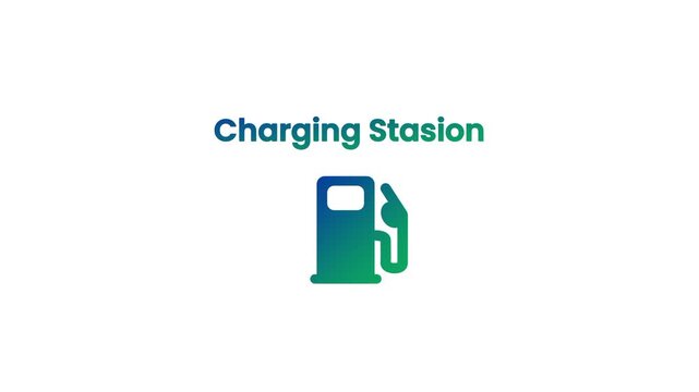 A clean white charging station interface card with a green fuel pump icon and bold labeled text header