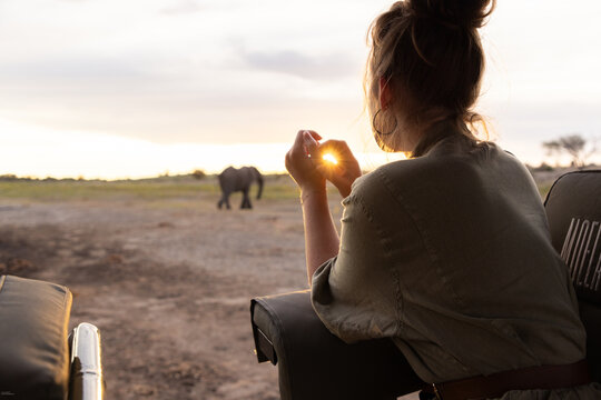 Family experiencing a mobile safari in the Okavango Delta, Botswana, Africa