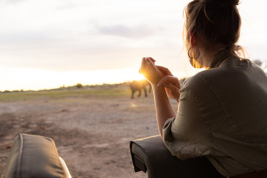 Family experiencing a mobile safari in the Okavango Delta, Botswana, Africa
