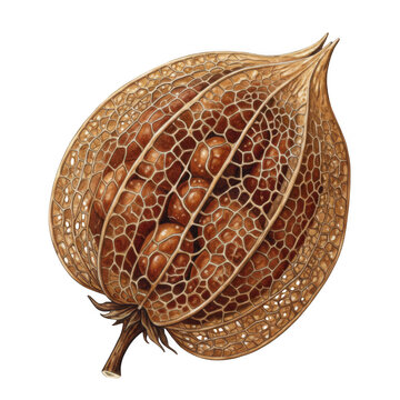 Detailed watercolor painting of physalis fruit isolated on transparent background