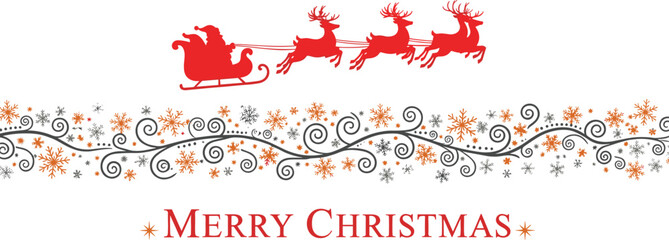 Santa claus riding reindeer sleigh christmas border with snowflakes and text © Mofajjol