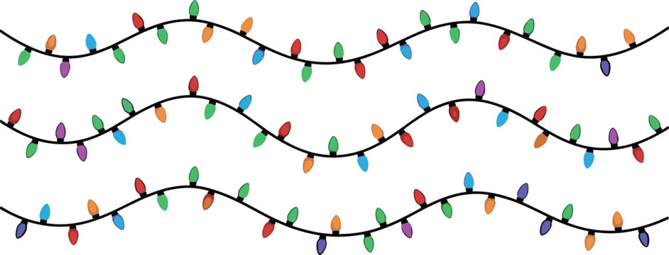 Set of colorful holiday string lights isolated on white background for festive seasonal decoration