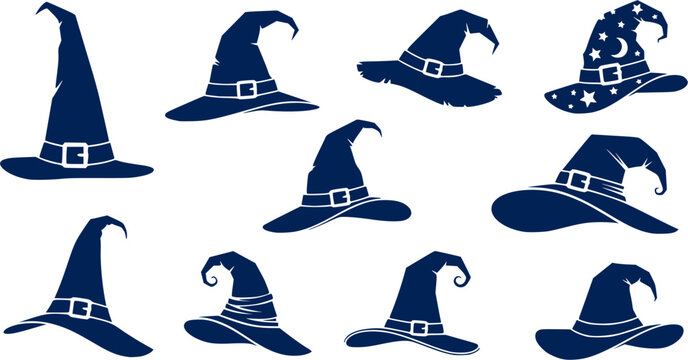 vector set of Illustration of different witch hats isolated on white
