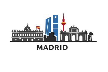 Naklejka premium 2D Warsaw Skyline Silhouette with Name, Minimal Black Cityscape on White Background