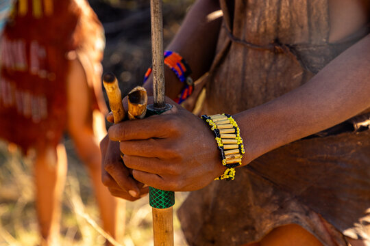 close upon San Bushman's bracelet