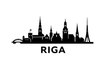 Fototapeta premium Riga Skyline Silhouette Poster, Minimalist Black Cityscape Illustration with Latvian Landmarks