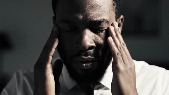 Serious Black Businessman Experiencing Intense Headache And Stress Feeling Overwhelmed Definitely