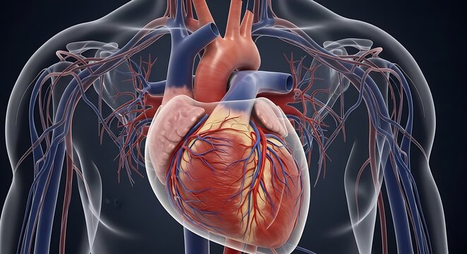 Detailed 3D rendering of the human circulatory system and heart
