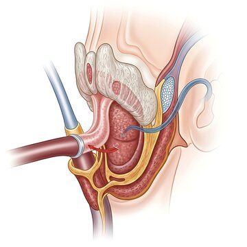 Detailed anatomical illustration of the male reproductive system's internal structures