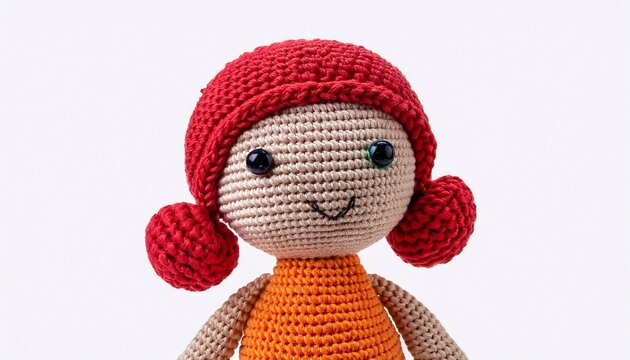 handmade crocheted doll toy isolated on background handmade crocheted doll toy isolated background handmade toy cute