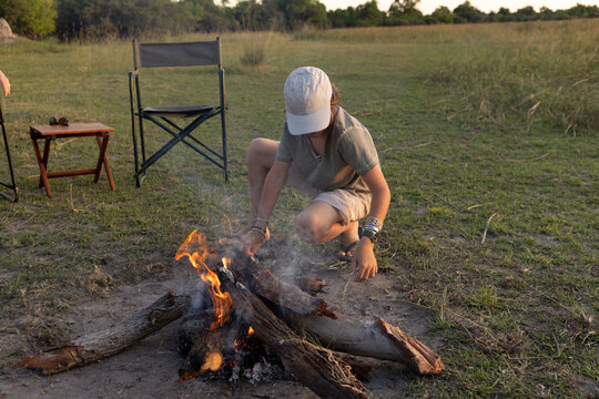 Family experiencing safari in Okavango Delta, Botswana, Africa