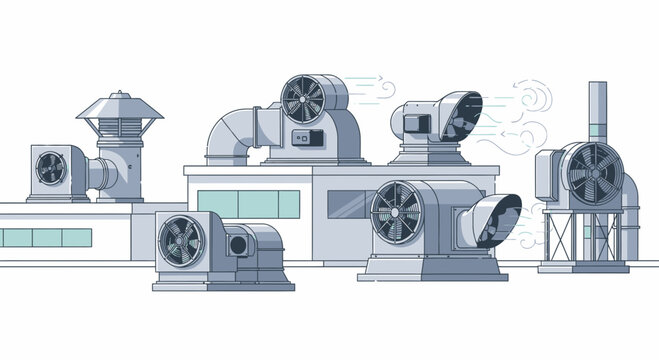 Industrial Ventilation Systems on Building Rooftop - HVAC Equipment