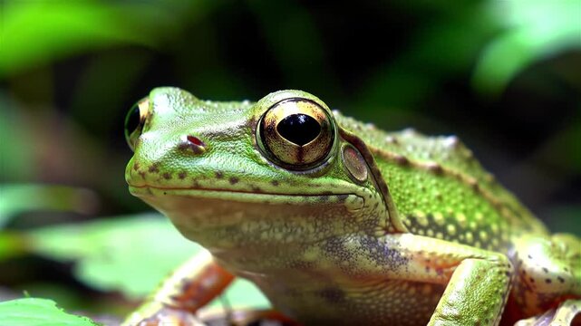 Close up of a Leaf Frog (Agalychnis hulli) in natural habitat, Amazon rainforest in Ecuador.
