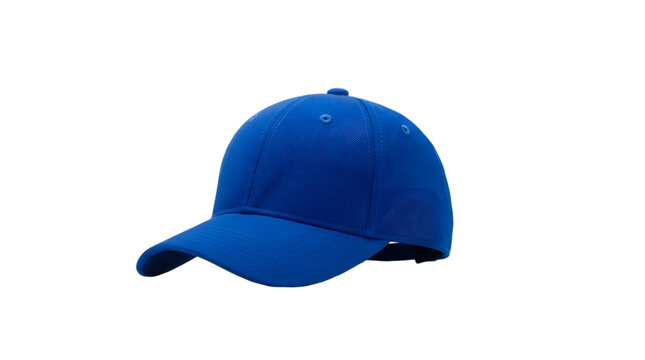 blue baseball cap, blank hat, front side view, royal blue, headwear, sports apparel, fashion accessory, mockup, cotton fabric, adjustable strap, plain cap, athletic gear, sun protection, casual style