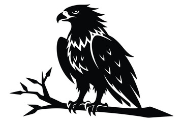 Obraz premium eagle setting on a branch silhouette line art vector illustration with a white background