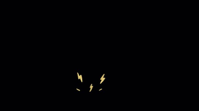 Lightning strike doodle chalk animation, transparent background