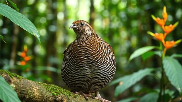 Close up of a small grouse in natural habitat, Amazon rainforest in South America
