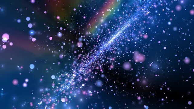 Abstract blue background with glowing particles and a trail of light.