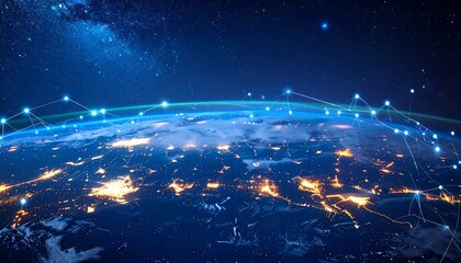 Obraz premium Global Network Connectivity Earth from Space.