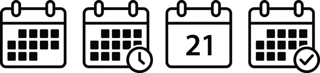 Set of calendar icons with clock and checkmark isolated on white background, Vector © DesignVirtuoso
