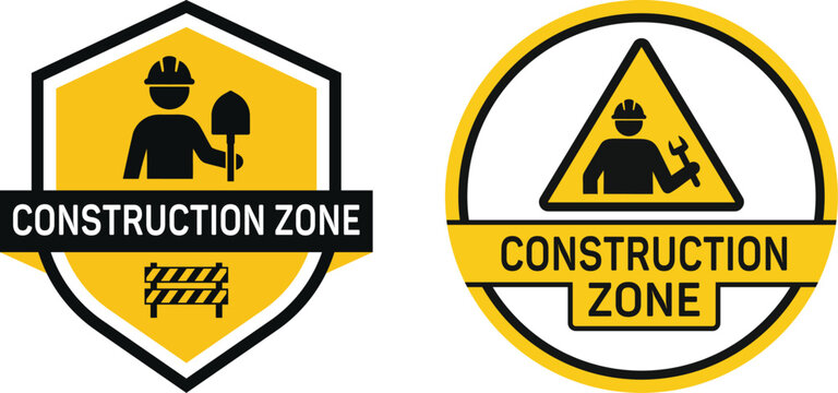 Construction Zone Warning Sign Vector Set
