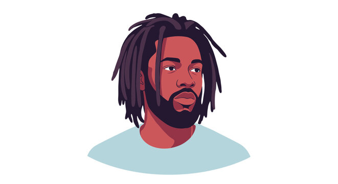 A minimalist illustration of a man with dreadlocks and a beard