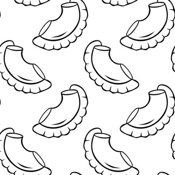 Creste di gallo pasta, scallop-shaped pasta, simple black and white pattern in doodle and sketch style. Simple vector repeat for culinary stationery, deli branding or recipe cards