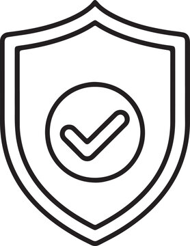 Shield icon with checkmark symbol for security and protection concept design element featuring thin bold line style on transparent background flat vector.