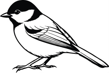 chickadee bird silhouette line art vector illustration with a white background © pipp99