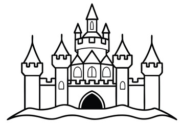Obraz premium castle silhouette line art vector illustration with a white background
