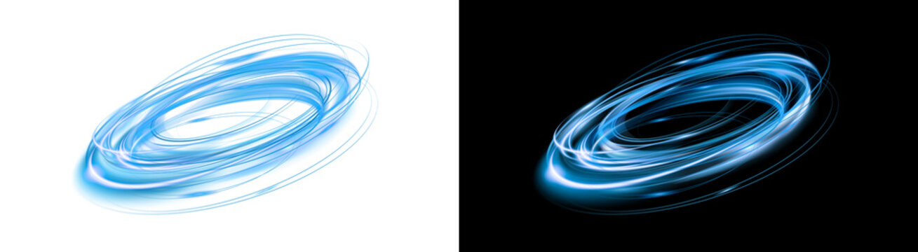 PNG image ofAbstract blue glowing light trail swirl effect captured as a dynamic motion on transparent background