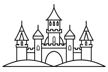 Obraz premium castle silhouette line art vector illustration with a white background