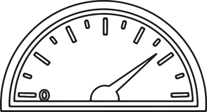 Speedometer gauge showing measurement progress with needle pointer and tick marks on isolated white background for automotive dashboard display design.