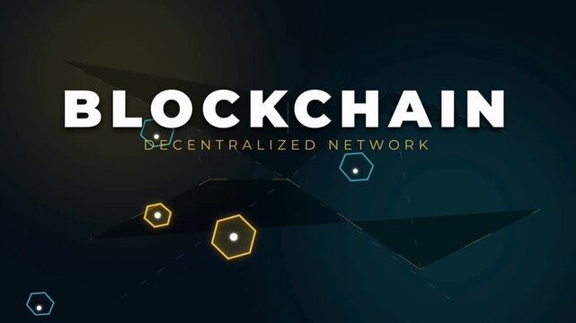 Blockchain technology concept decentralized network illustration with abstract geometric shapes and glowing hexagons digital data security and futuristic finance background